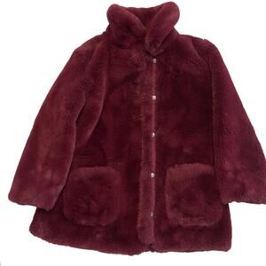 Girls H&M Burgundy Faux Fur Coat Size 6